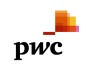 PwC logo in black with orange, pink, and red shapes representing global professional services