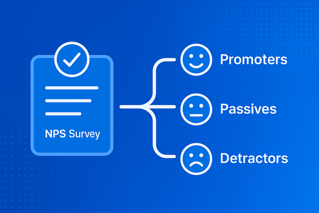 Flowchart illustrating NPS survey process and categorization of responses